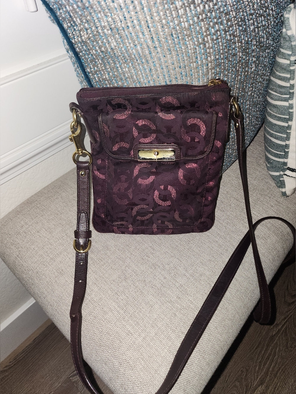 Coach Women's Crossbody Bag in Deep Plum with Logo Jacquard